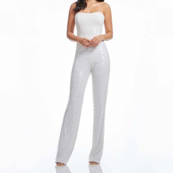 Dress the Population Green Sequins Jumpsuit Strapless